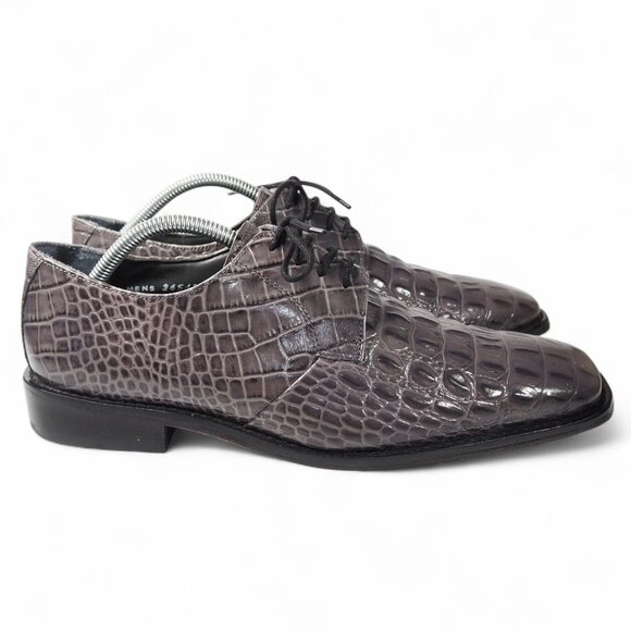 Stacy Adams Merrick Embossed Crocodile Leather Square Toe Oxfords Grey Men's 9W - Picture 4 of 11